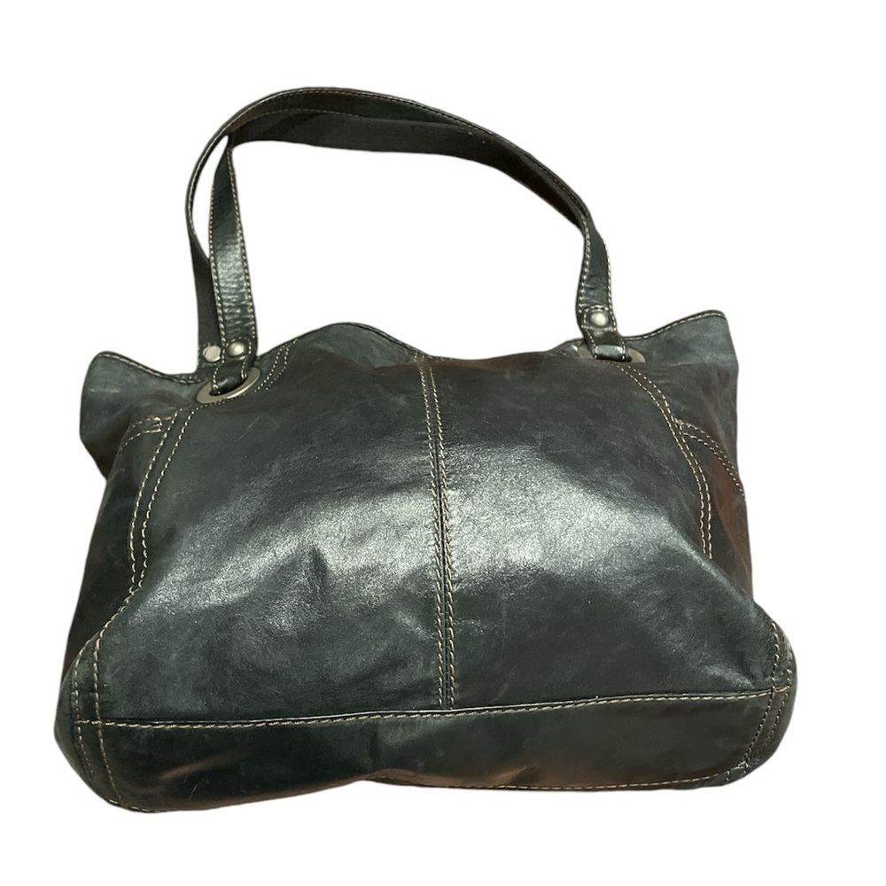 Fossil Leather Tote with Large Side Pockets Magnetic Closure. Canvas int. P 10